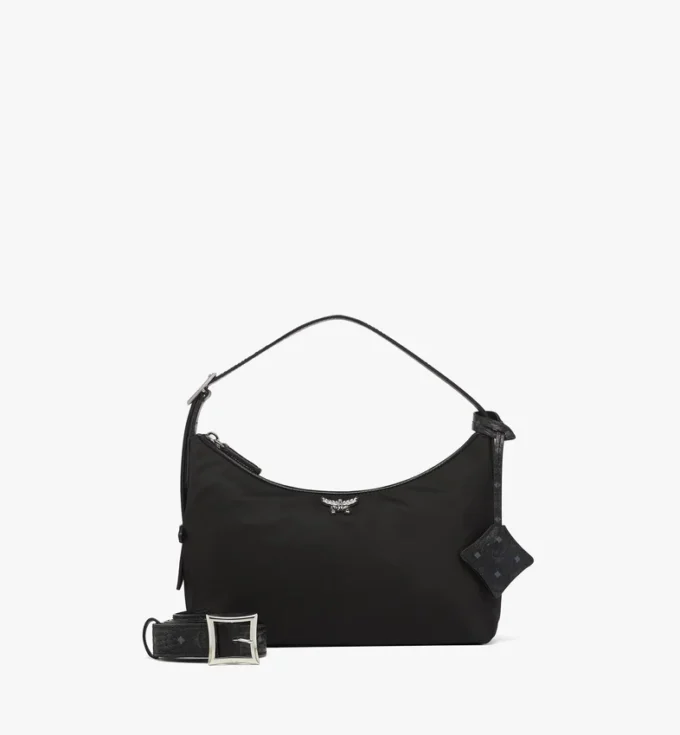 Aren Hobo aus recyceltem Nylon und Leder mit Monogramm-Print Aren Hobo aus recyceltem Nylon und Leder mit Monogramm-Print