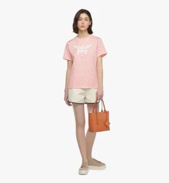 Himmel Shopper aus geprägtem Logo-Leder