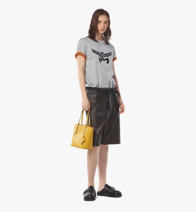 Himmel Shopper aus geprägtem Logo-Leder