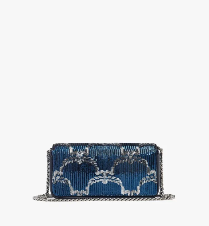 Himmel-Umhängetasche aus Leder mit Monogramm-Pailletten Himmel-Umhängetasche aus Leder mit Monogramm-Pailletten