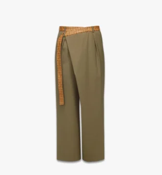 Hose aus Wolltwill und Leder mit Monogramm-Print