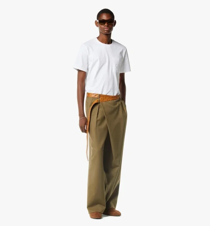 Hose aus Wolltwill und Leder mit Monogramm-Print Hose aus Wolltwill und Leder mit Monogramm-Print