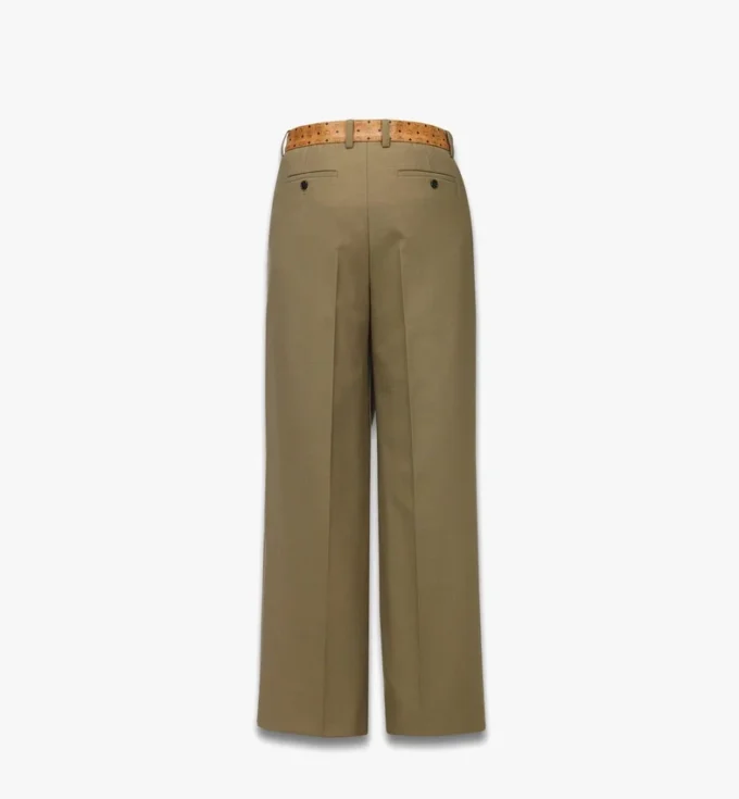 Hose aus Wolltwill und Leder mit Monogramm-Print Hose aus Wolltwill und Leder mit Monogramm-Print