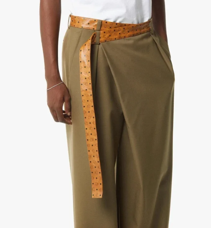 Hose aus Wolltwill und Leder mit Monogramm-Print Hose aus Wolltwill und Leder mit Monogramm-Print
