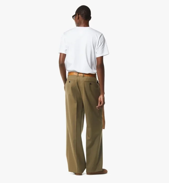Hose aus Wolltwill und Leder mit Monogramm-Print Hose aus Wolltwill und Leder mit Monogramm-Print