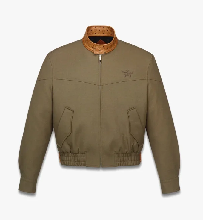 Jacke aus Wolltwill und Leder mit Monogramm-Print Jacke aus Wolltwill und Leder mit Monogramm-Print