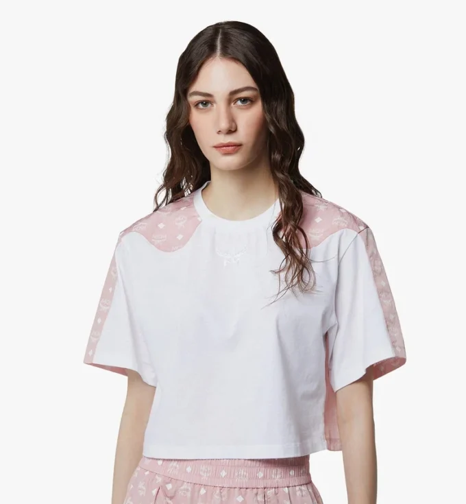 Laurel Cropped T-Shirt aus Bio-Baumwolle und Monogram Econyl® Laurel Cropped T-Shirt aus Bio-Baumwolle und Monogram Econyl®